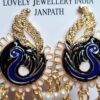 Brinco indiano Meenakari Jhumka marinho e rosa design pavão