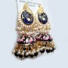 Brinco indiano Meenakari Jhumka marinho e rosa design pavão