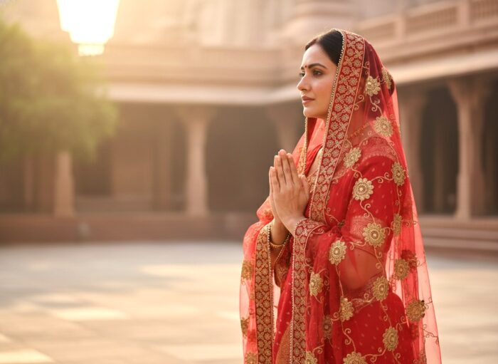Dupatta vermelha e dourada de noiva com bordados pedras e barra luxuosa