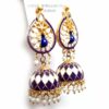Brinco indiano Meenakari Jhumka marinho e creme design pavão