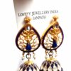 Brinco indiano Meenakari Jhumka marinho e creme design pavão
