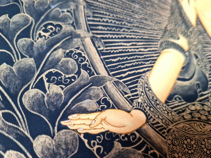 Thangka pintura tradicional tibetana que representa o Buda Maitreya