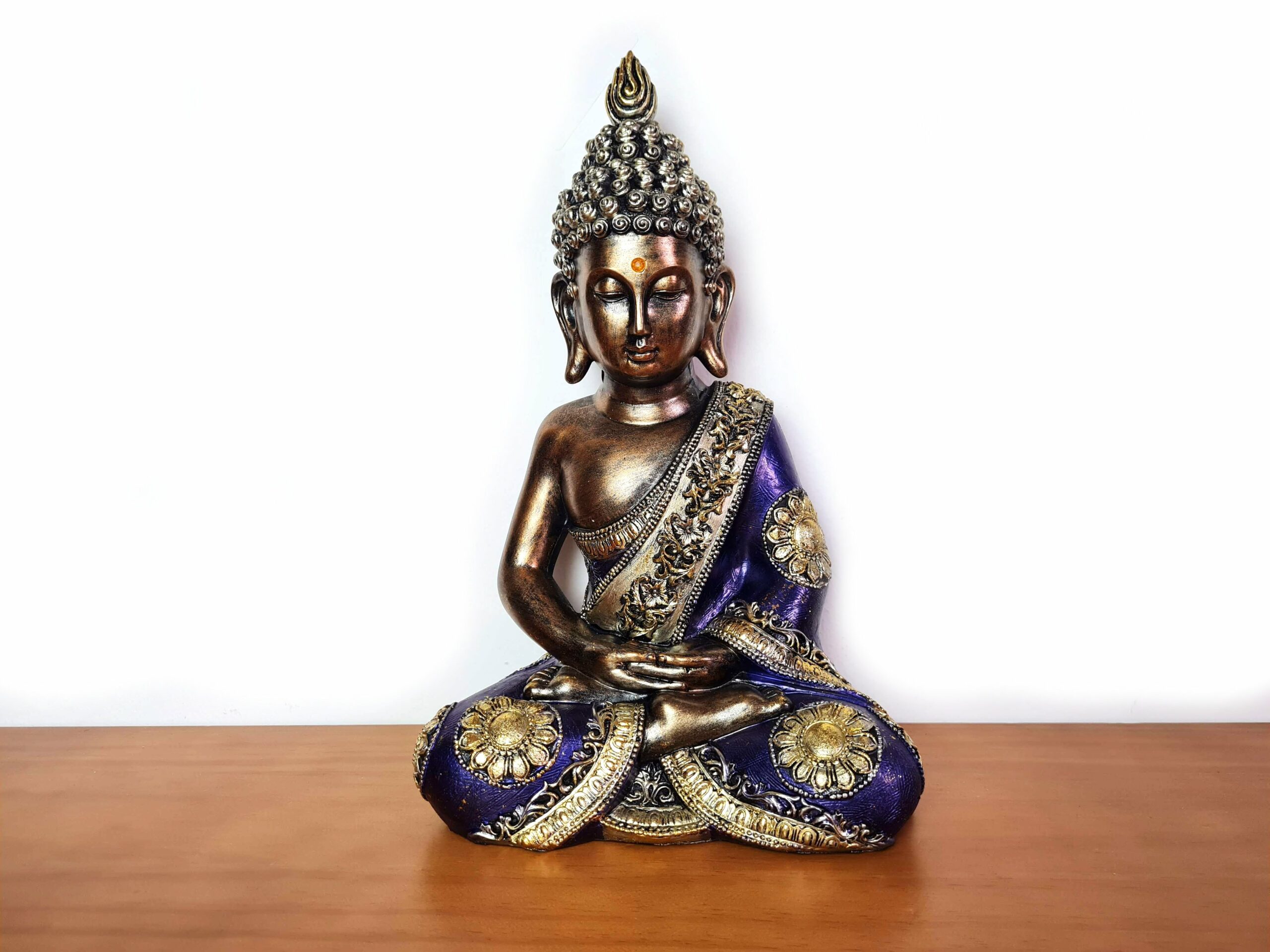 Estátua de Buda tailandês pintura especial 28cm azul e dourado