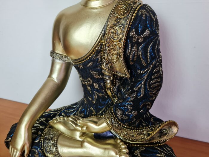 Estátua de Buda tailandês pintura especial e vestuário de tecido real 34cm