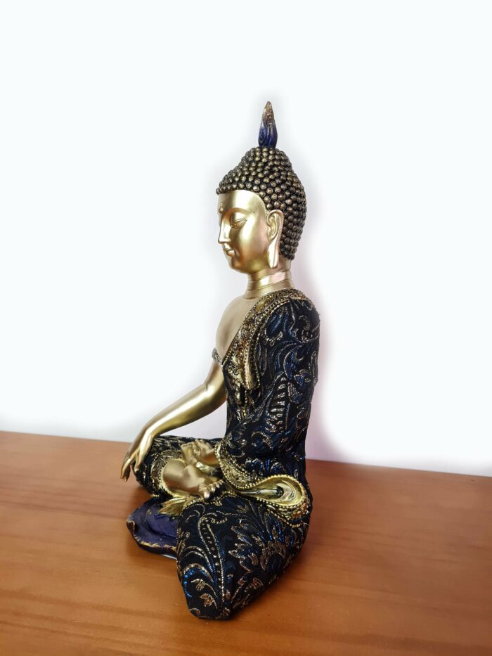 Estátua de Buda tailandês pintura especial e vestuário de tecido real 34cm