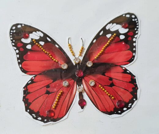 Tatuagem indiana de borboleta com aplique de pedras color vermelha II