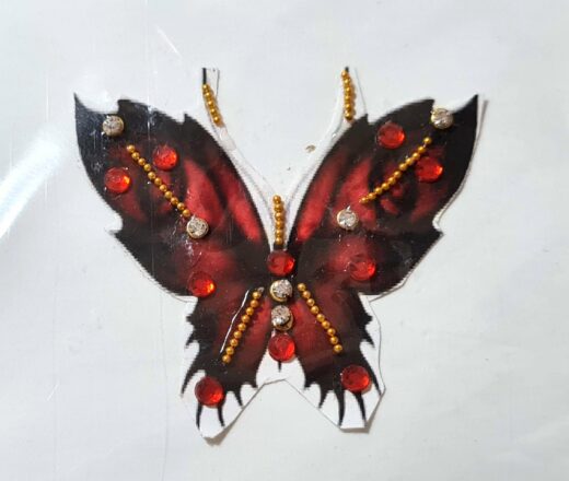 Tatuagem indiana de borboleta com aplique de pedras color vermelha