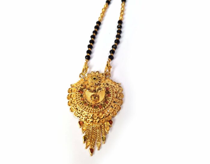 Mangalsutra colar sagrado dourado com contas pretas 40cm
