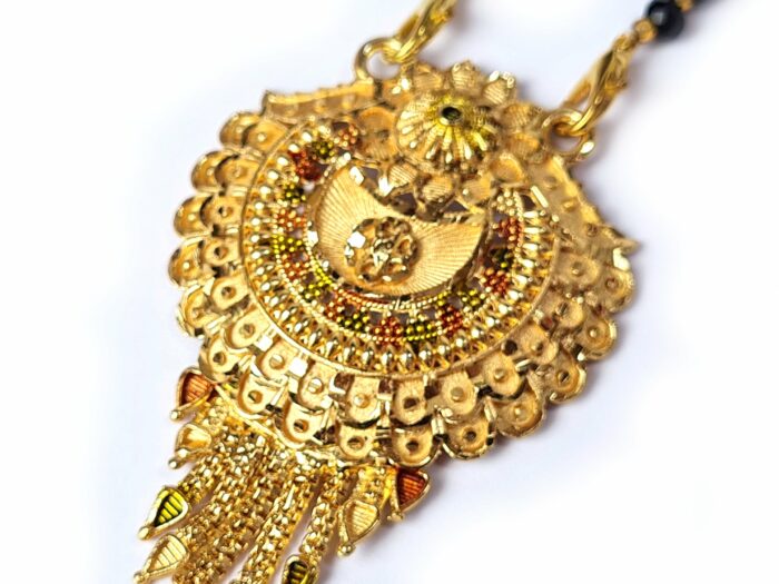 Mangalsutra colar sagrado dourado com contas pretas 40cm