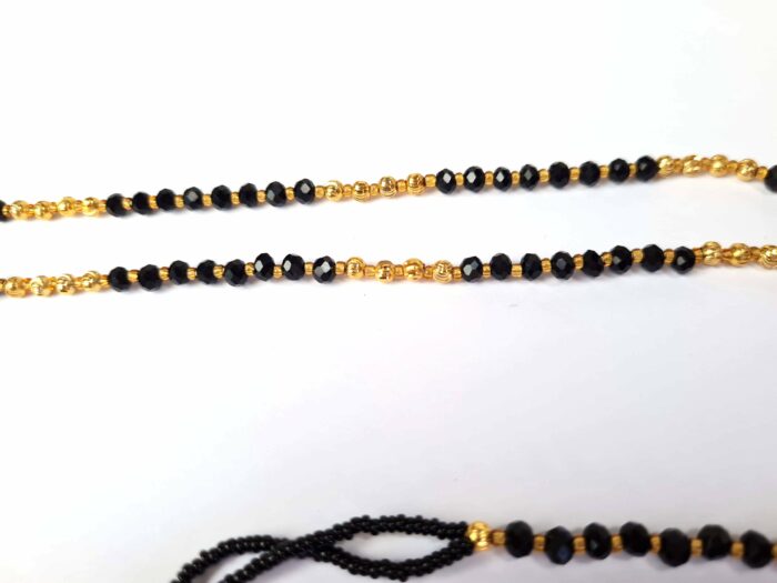 Mangalsutra colar sagrado dourado com contas pretas 40cm