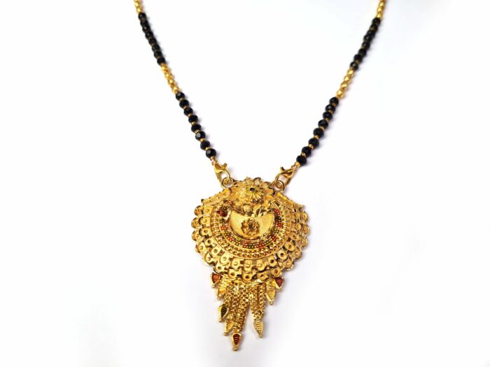 Mangalsutra colar sagrado dourado com contas pretas 40cm