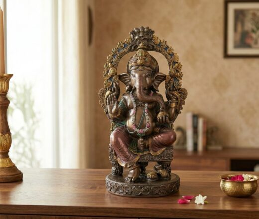 estatua de ganesha da veronese design 27cm colorida, premium Estátua de Deus Ganesha em trono Surya Sun 26cm by Veronese Design