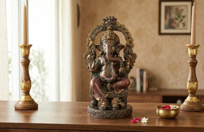 Estátua de Deus Ganesha em trono Surya Sun 26cm by Veronese Design