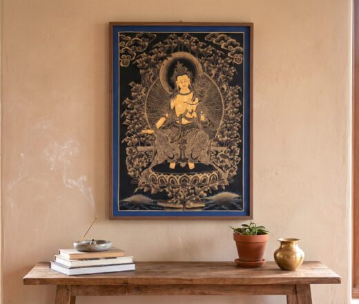 Thangka pintura tradicional tibetana que representa o Buda Maitreya