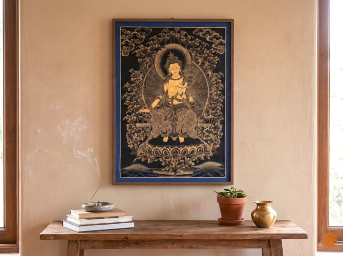 Thangka pintura tradicional tibetana que representa o Buda Maitreya