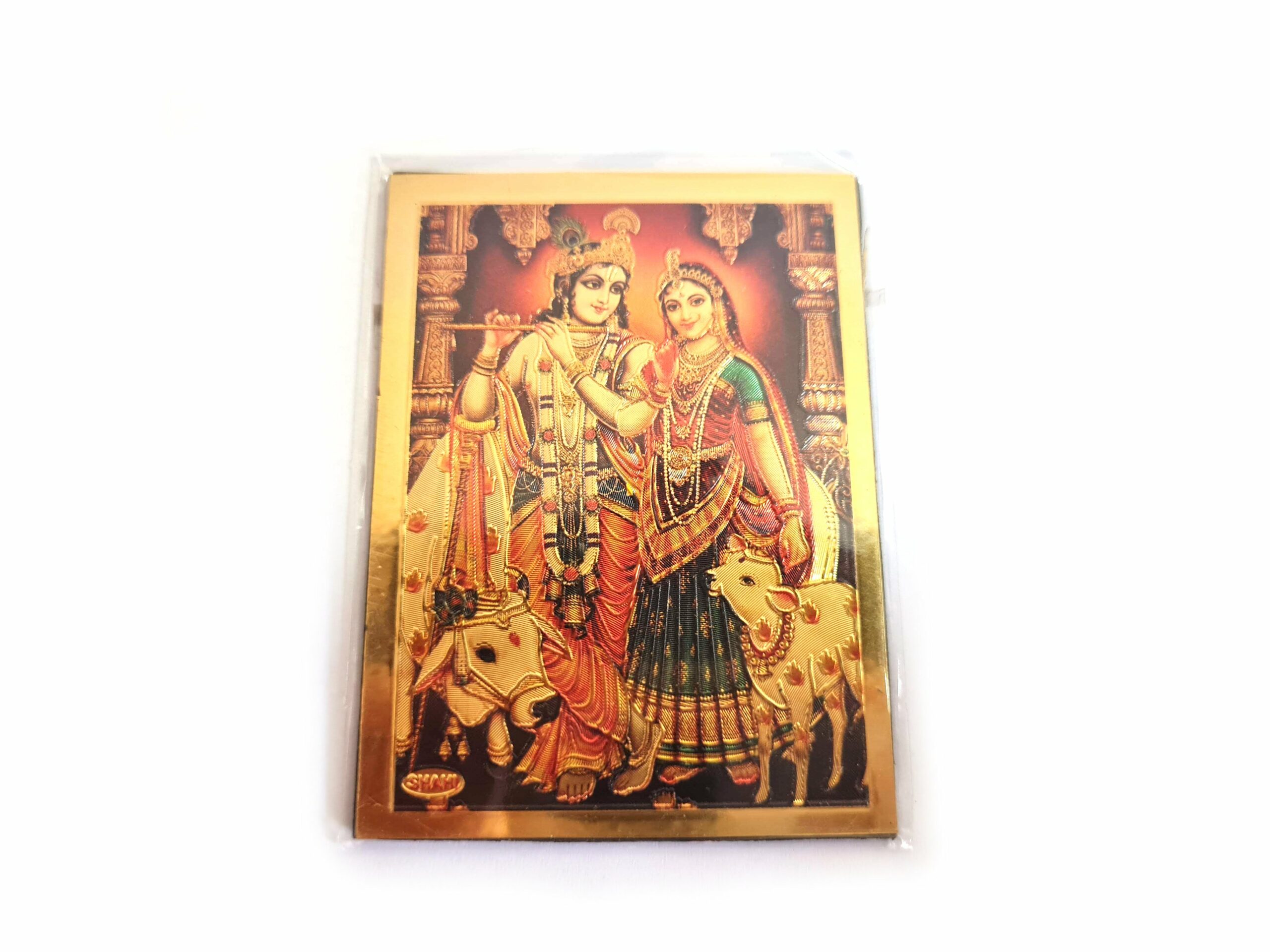Ímã de geladeira dourado Radha e Krishna II
