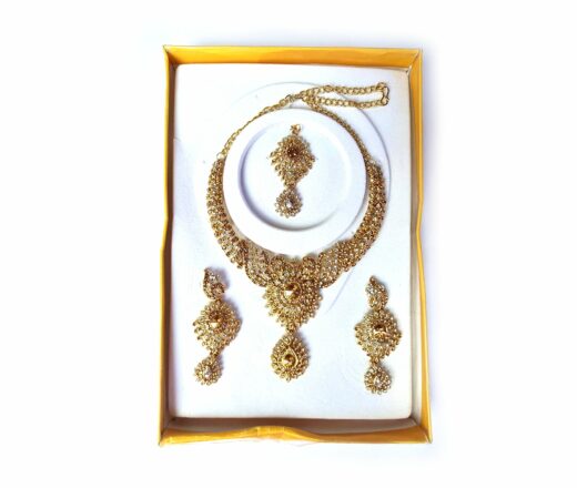Conjunto completo de semi joia clássica indiana strass e pedrarias