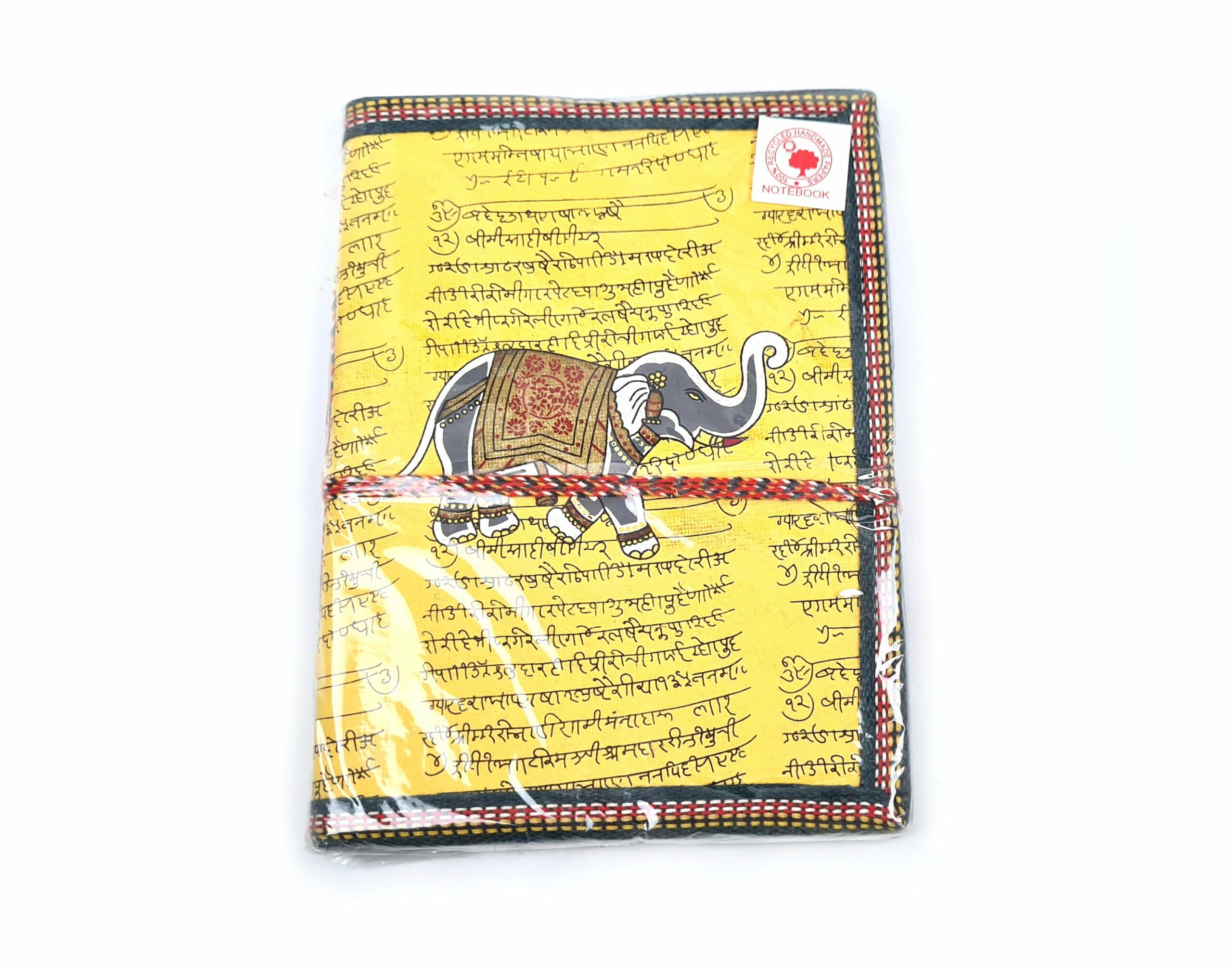 Caderno indiano artesanal estampa de elefante amarelo 20x15cm