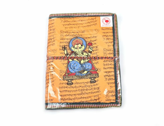 Caderno artesanal indiano estampa de Ganesha 20x15cm laranja