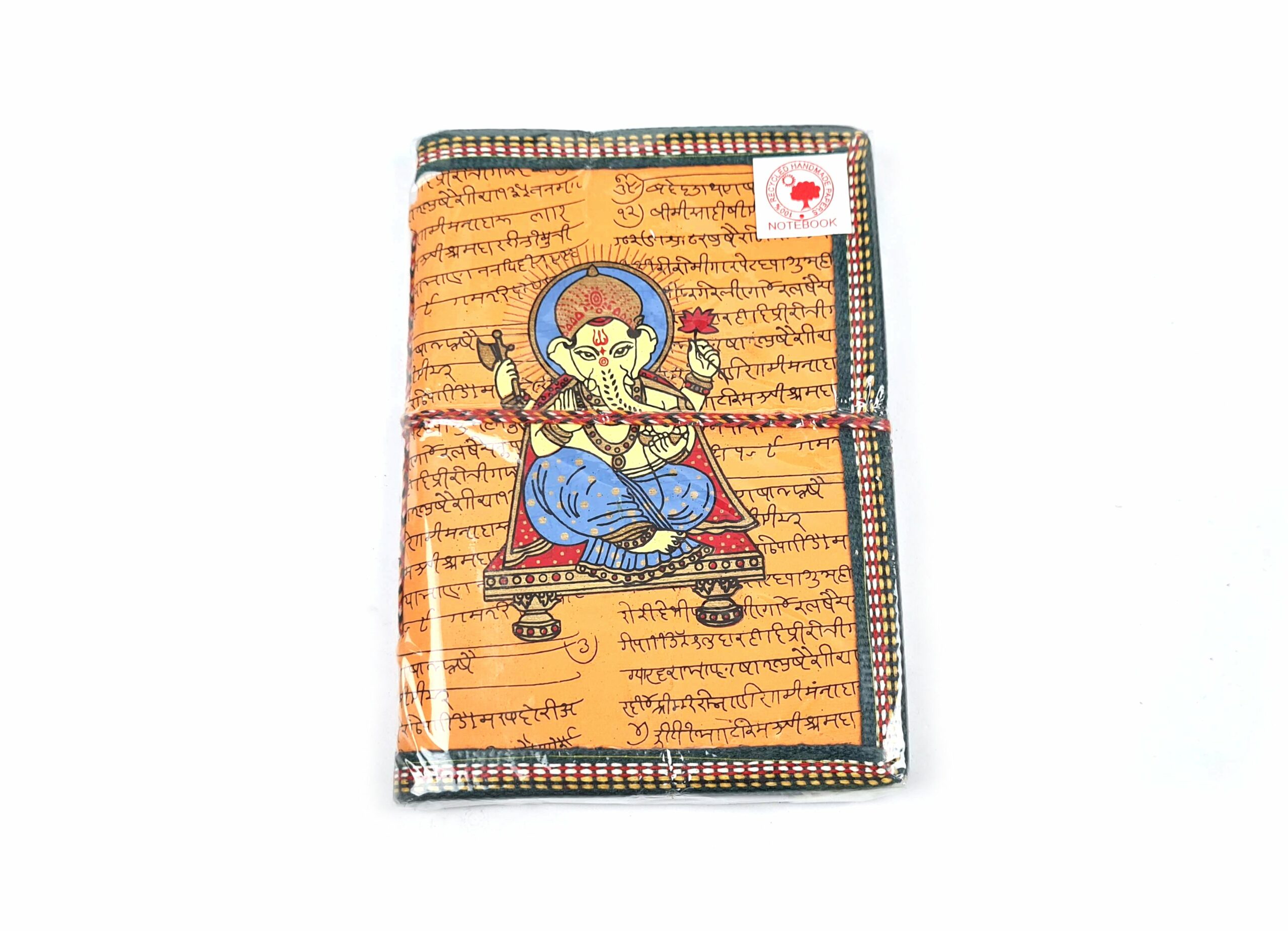 Caderno artesanal indiano estampa de Ganesha 18x13cm laranja