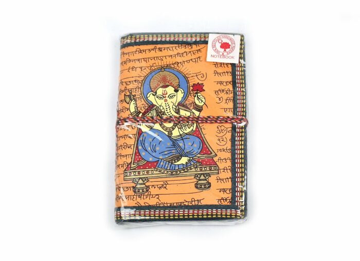 Caderno artesanal indiano estampa de Ganesha 15x10cm laranja