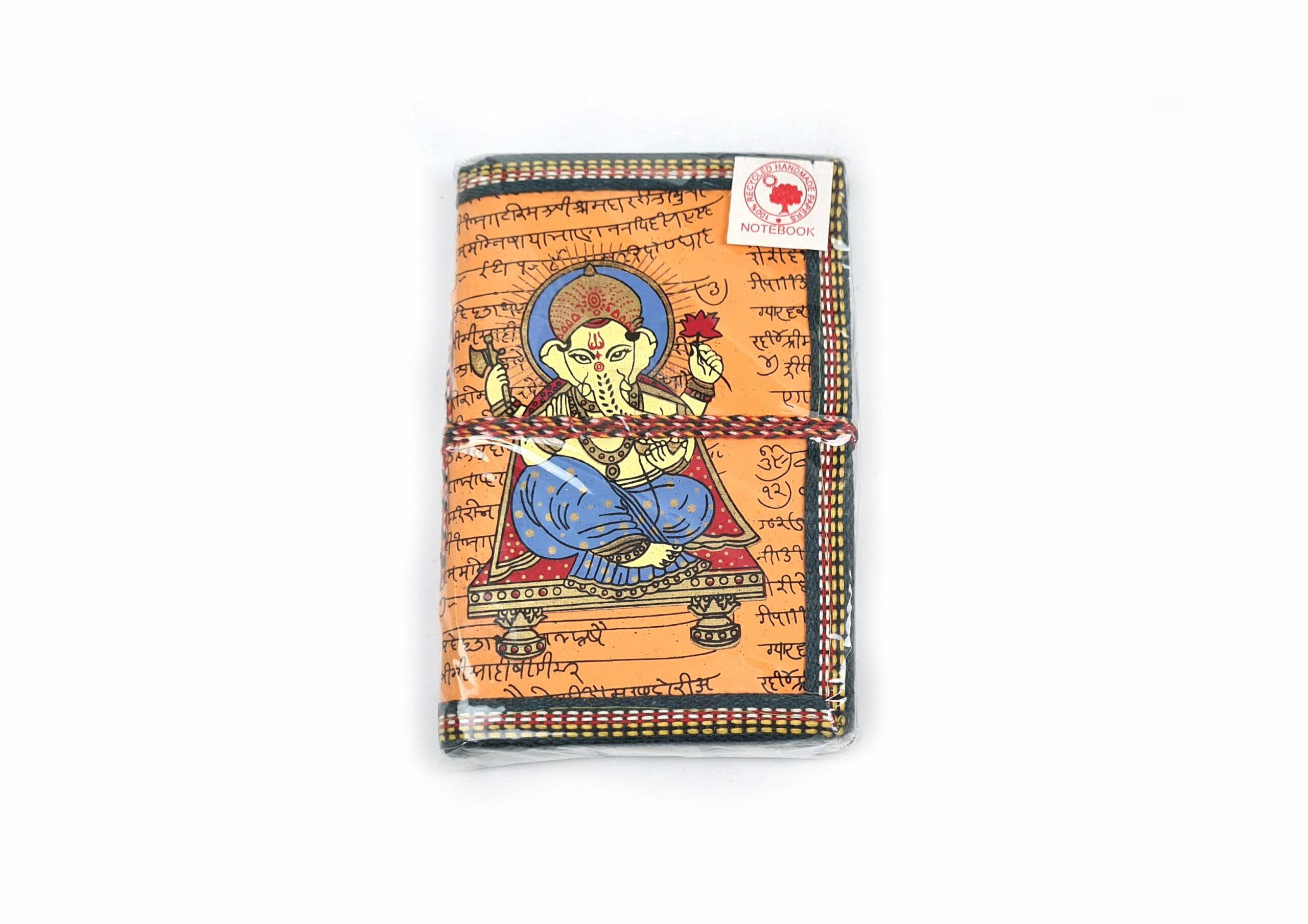 Caderno artesanal indiano estampa de Ganesha 15x10cm laranja