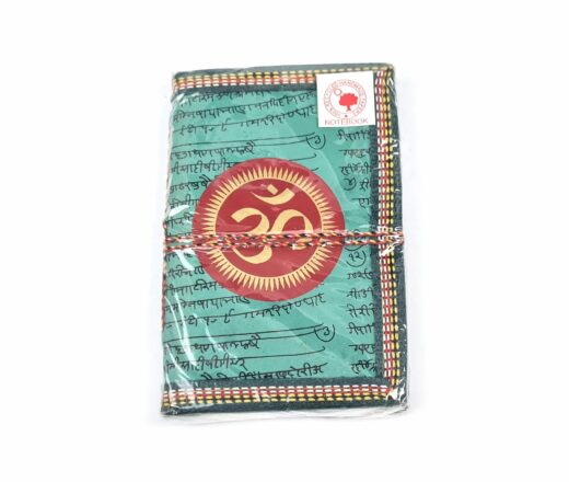 Caderno indiano artesanal estampa de OM 15x10cm verde