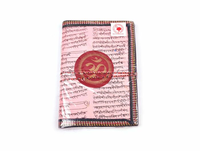 Caderno indiano artesanal estampa de OM 18x13cm rosa