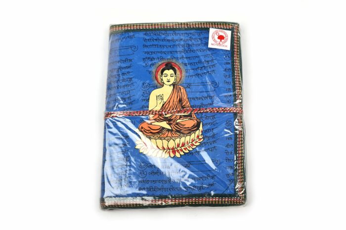 Caderno indiano artesanal estampa de Buda 20x15cm azul