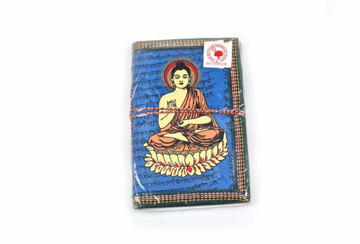 Caderno indiano artesanal estampa de Buda 15x10cm azul