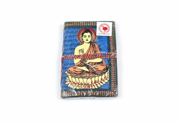 Caderno indiano artesanal estampa de Buda 13x8cm azul
