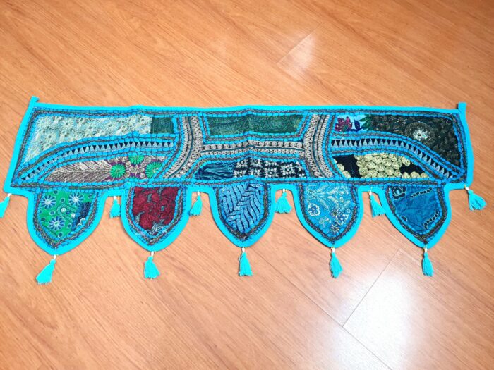 toran azul claro artesanal com tecnica patchwork hindu 5 pontas