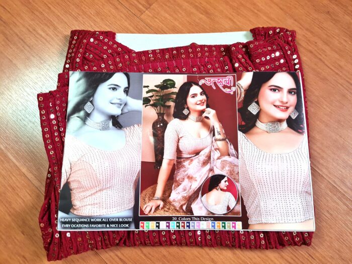 Choli para usar com Saree vermelho com lantejoulas douradas