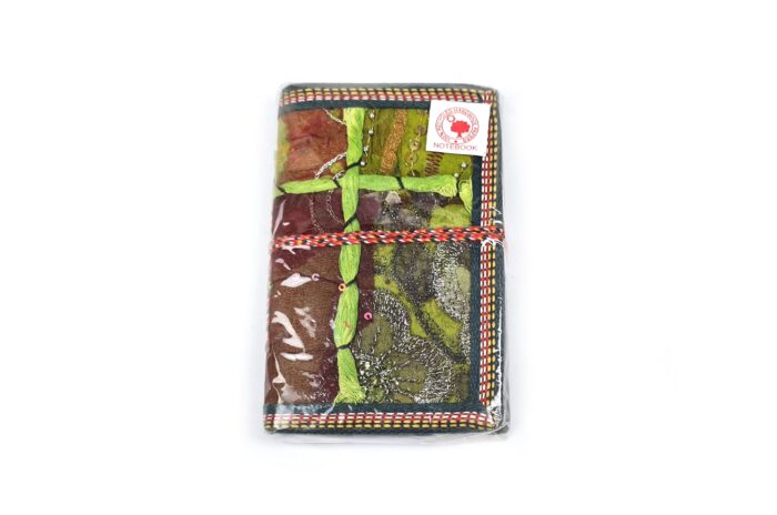Caderno indiano artesanal estampa de Patchwork Hindu 15x10cm verde