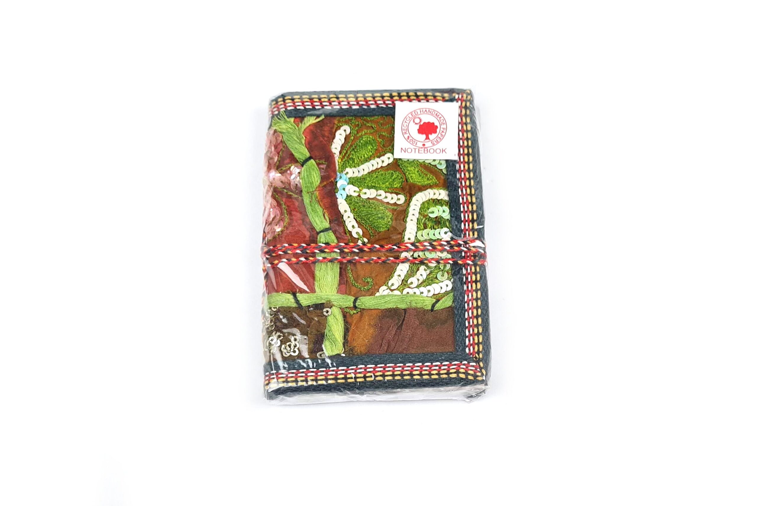 Caderno indiano artesanal estampa Patchwork hindu 13x8cm verde