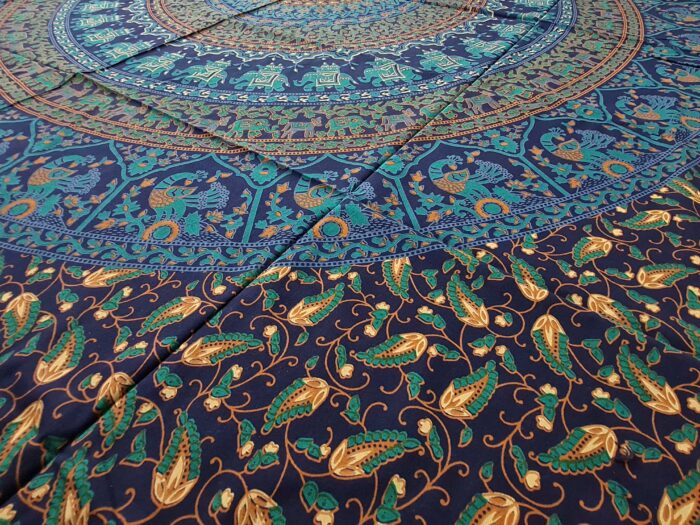 Panô indiano de algodão estampa de mandala verde e azul 2,40m