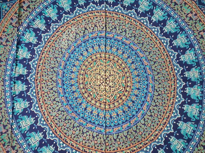 Panô indiano de algodão estampa de mandala verde e azul 2,40m