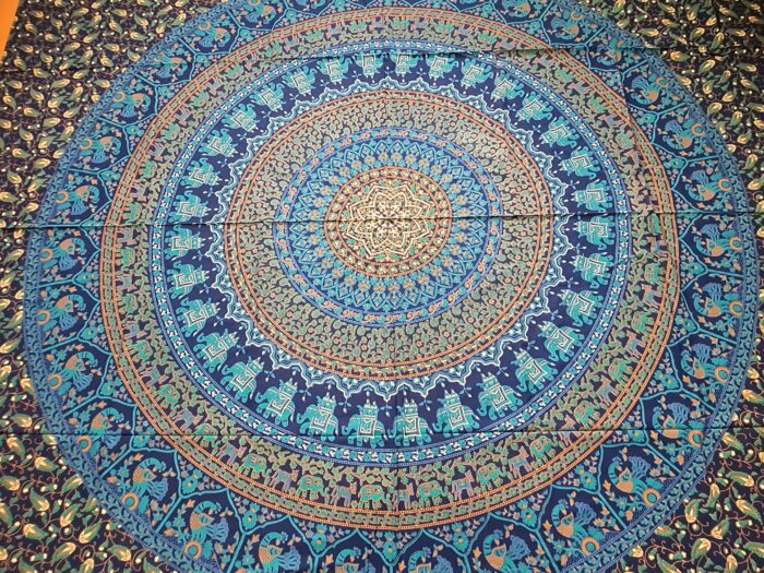 Panô indiano de algodão estampa de mandala verde e azul 2,40m
