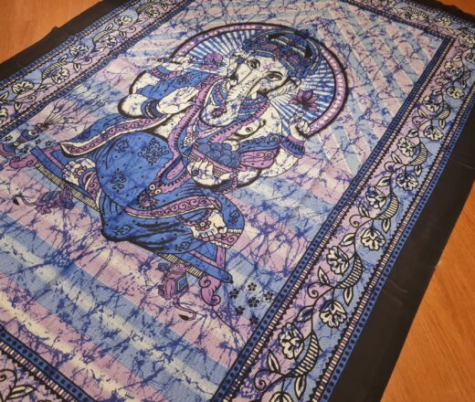 Colcha indiana ou painel de algodão estampa de Ganesha azul e lilás 2,10m