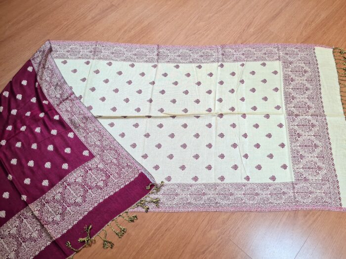 Echarpe indiana algodão com viscose dupla face creme e vinho