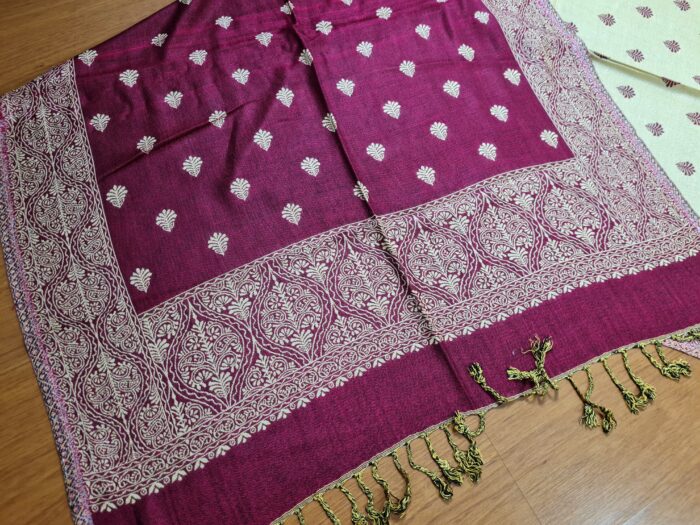 Echarpe indiana algodão com viscose dupla face creme e vinho