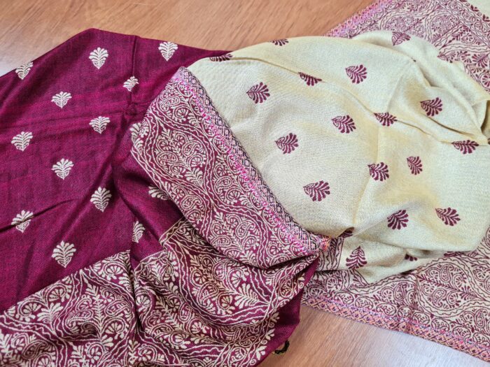 Echarpe indiana algodão com viscose dupla face creme e vinho