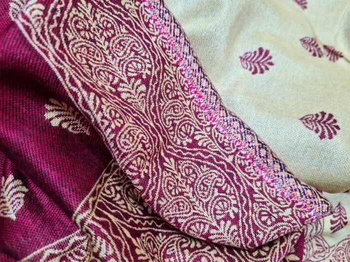 Echarpe indiana algodão com viscose dupla face creme e vinho