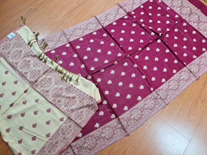 Echarpe indiana algodão com viscose dupla face creme e vinho