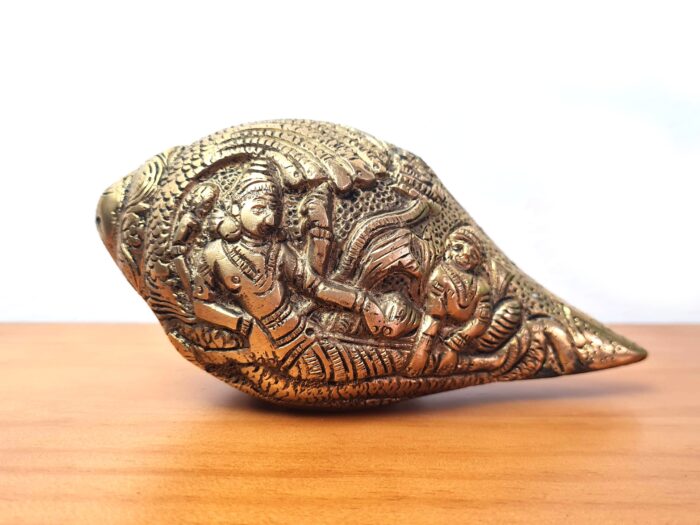 Shankha do Deus Vishnu Concha em metal brass com Lakshmi 16cm