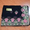 Sari indiano de crepe de seda preto rosa e dourado bordado