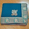 Sari indiano de seda floral barra Jacquard de paisleys verde e dourado