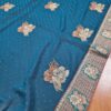 Sari indiano de seda floral barra Jacquard de paisleys verde e dourado