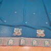 Sari indiano de seda floral barra Jacquard de paisleys verde e dourado