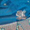 Sari indiano de seda floral barra Jacquard de paisleys verde e dourado